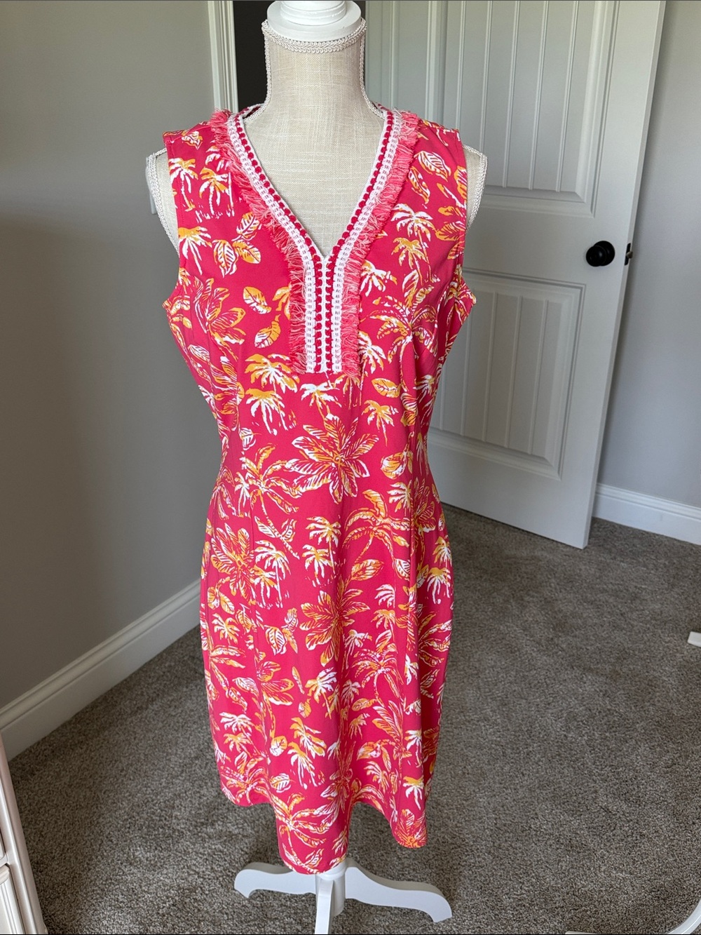 J. McLaughlin Coral Tropical Print Sleeveless Dress